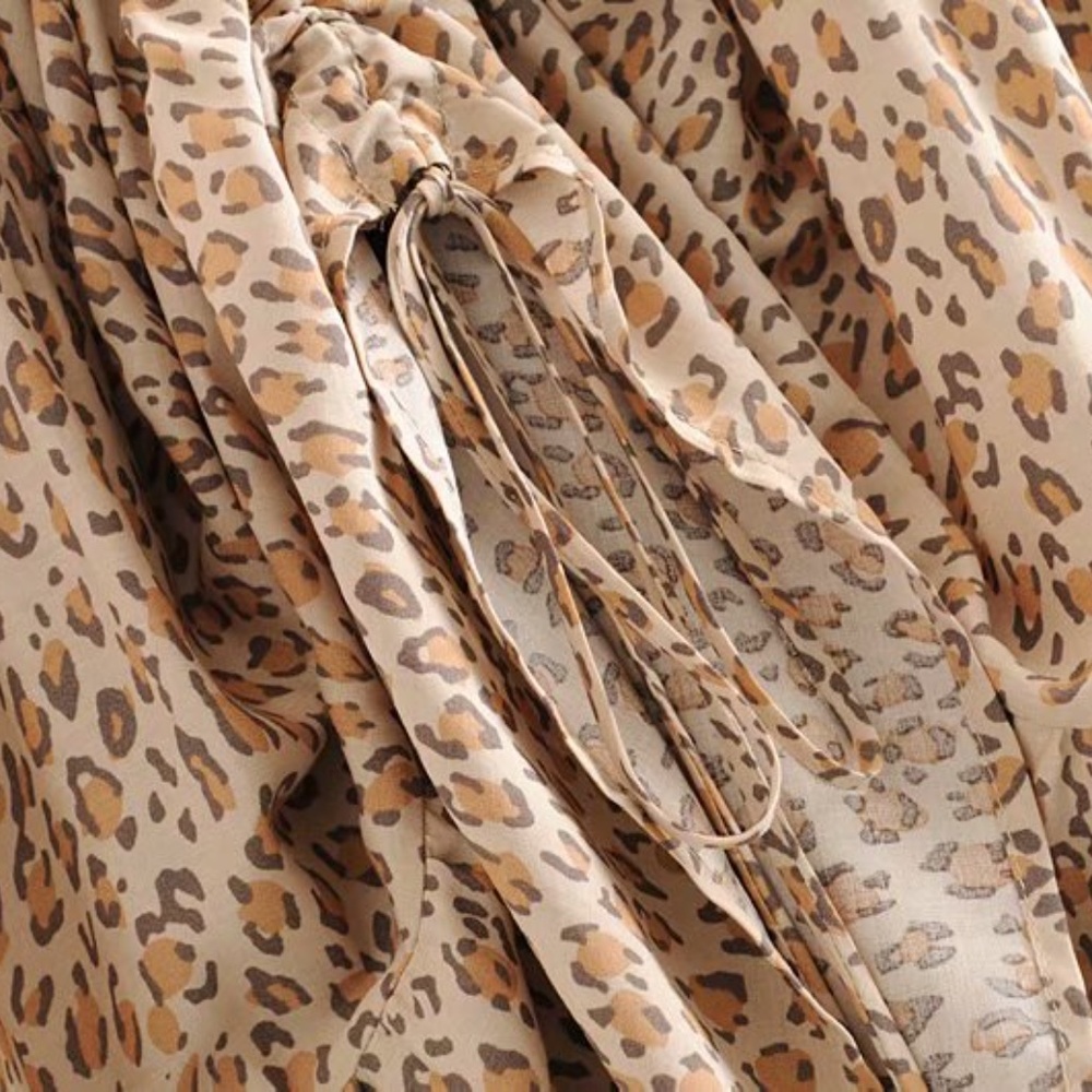 Bohemian Tan Leopard Ruffle Layered Maxi Skirt - Picture 5 of 8